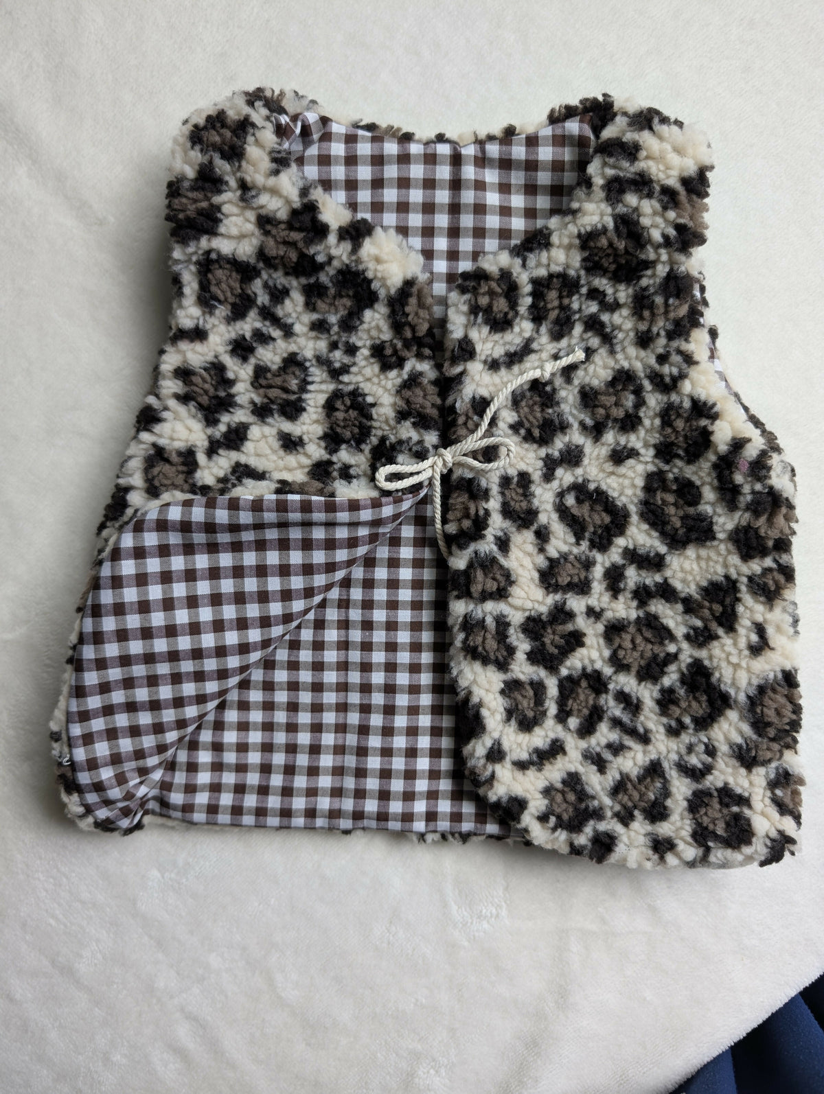 Gilet de berger réversible 18 mois 3 ans SHERPA leopard vichy marron