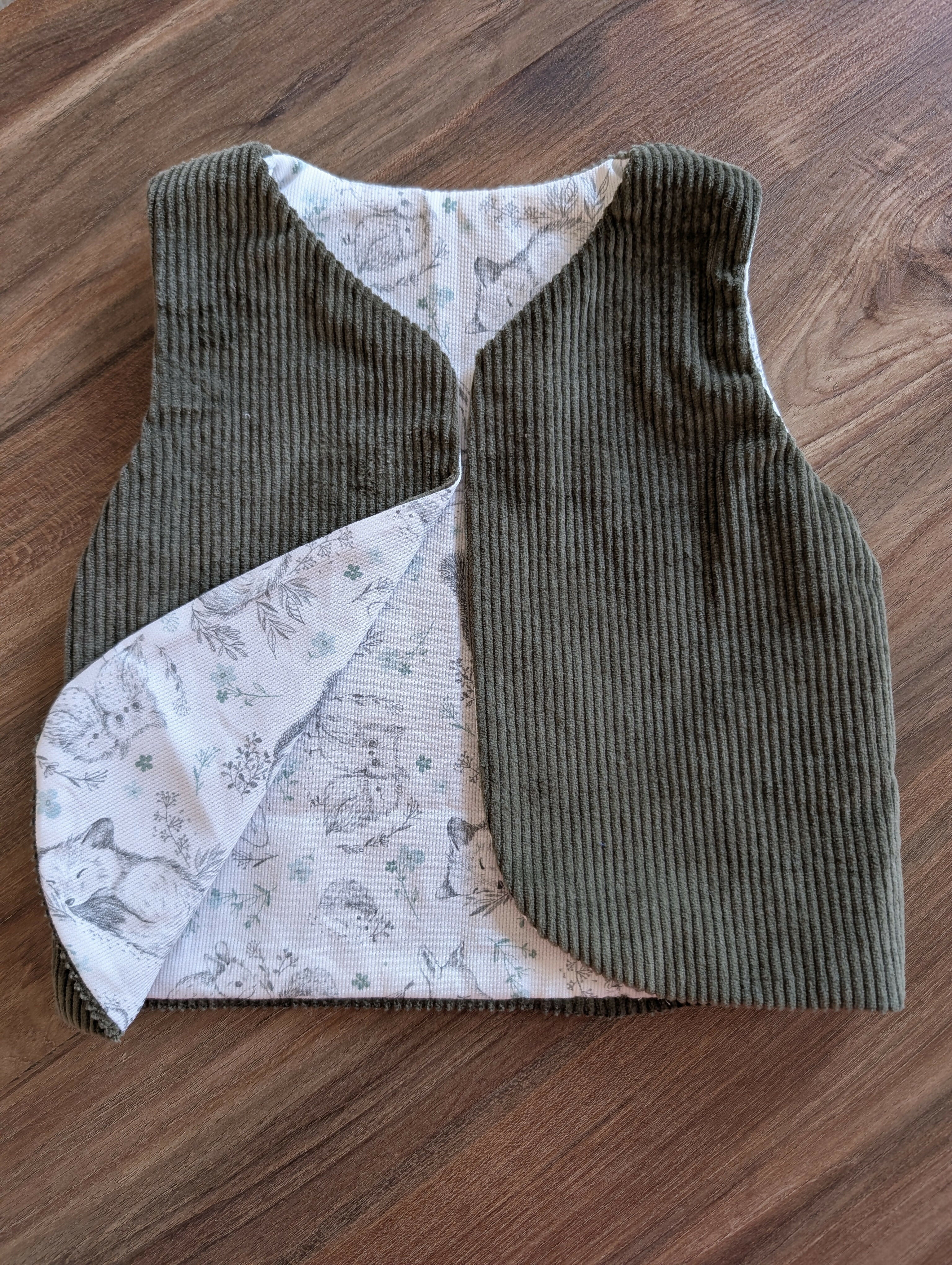 Gilet de berger réversible 18 mois 3 ans velour vert foret