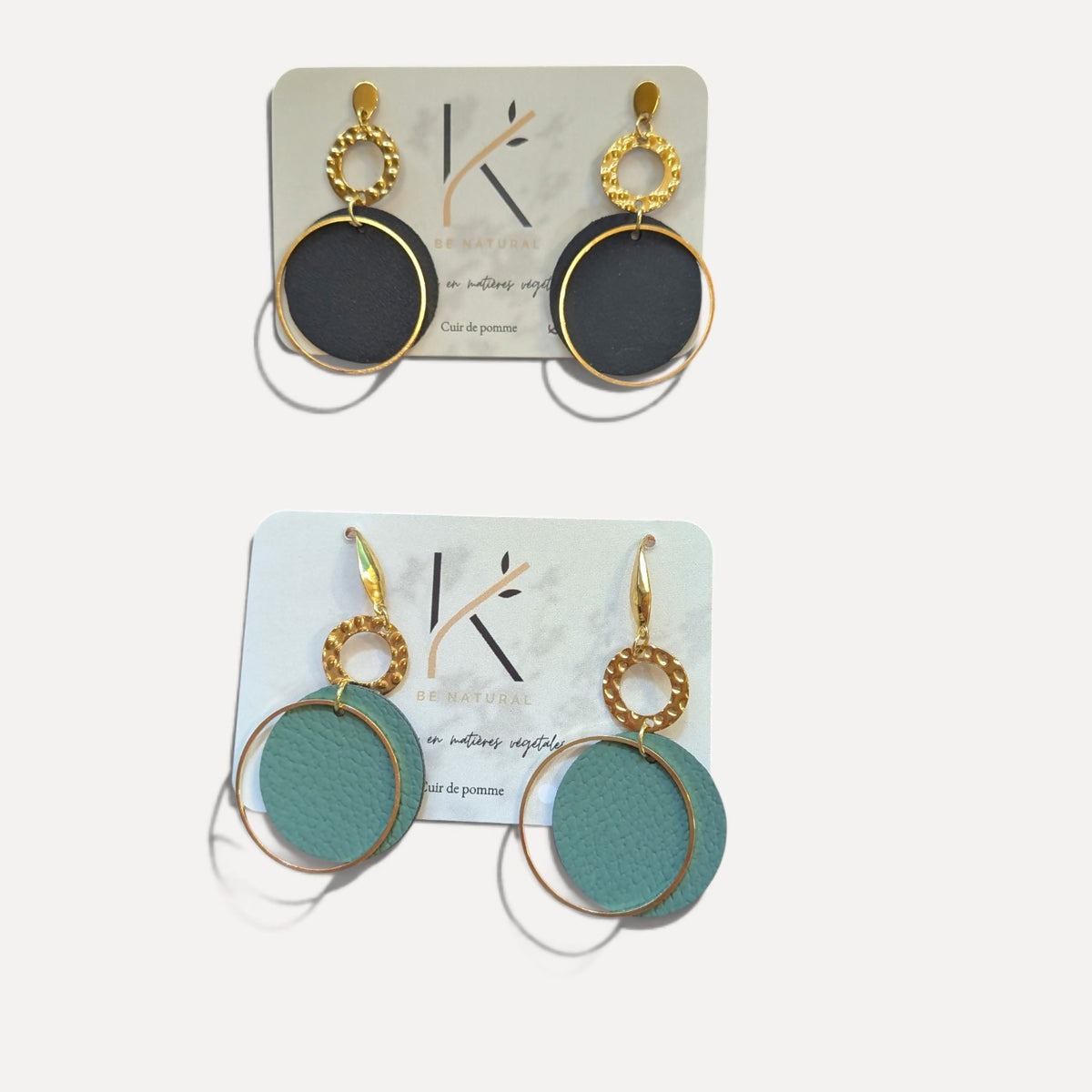 Grandes boucles d'oreilles vegan en cuir de pomme ou cactus