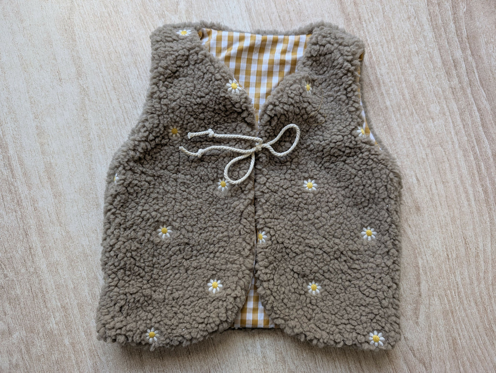 GILET DE BERGER 4-6 Ans SHERPA FLEURS VICHY JAUNE
