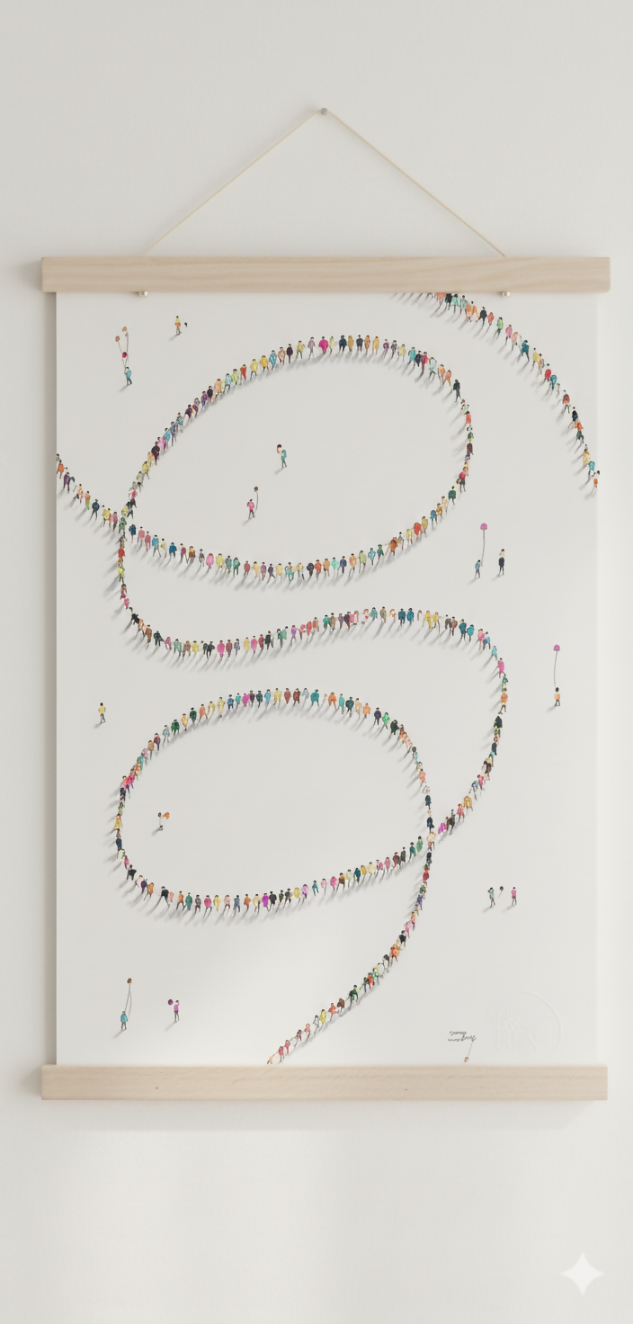 A3 Human Chain Drawing + Magnetic Mount