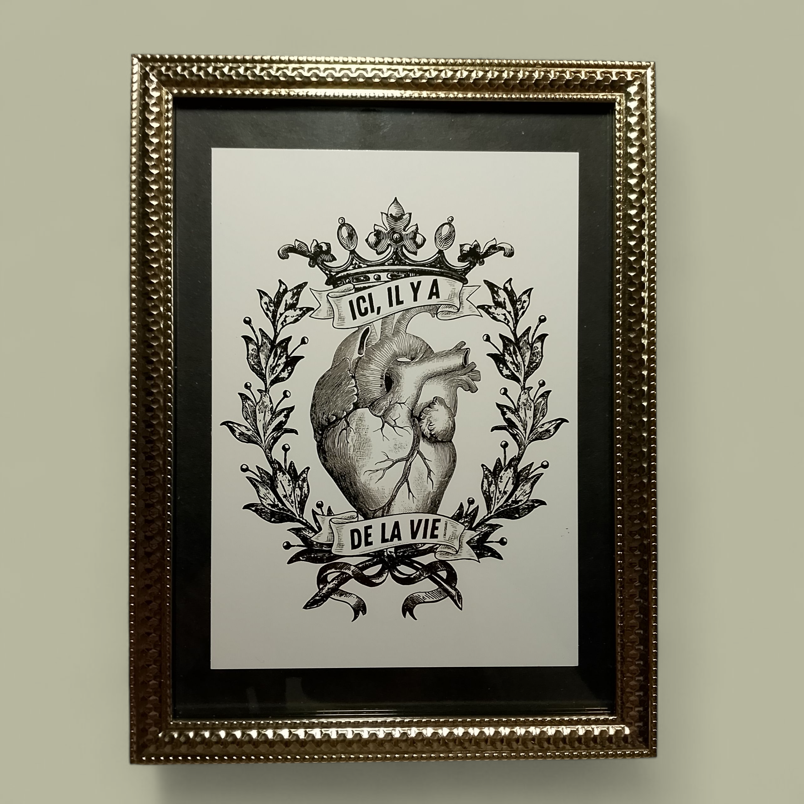 CADRE "ICI IL Y A DE LA VIE" Petit argent