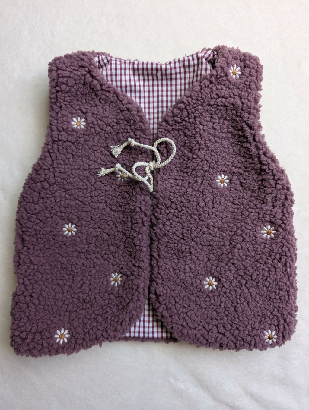 GILET DE BERGER 18 Mois 3 ans SHERPA Fleurs violet VICHY brodé