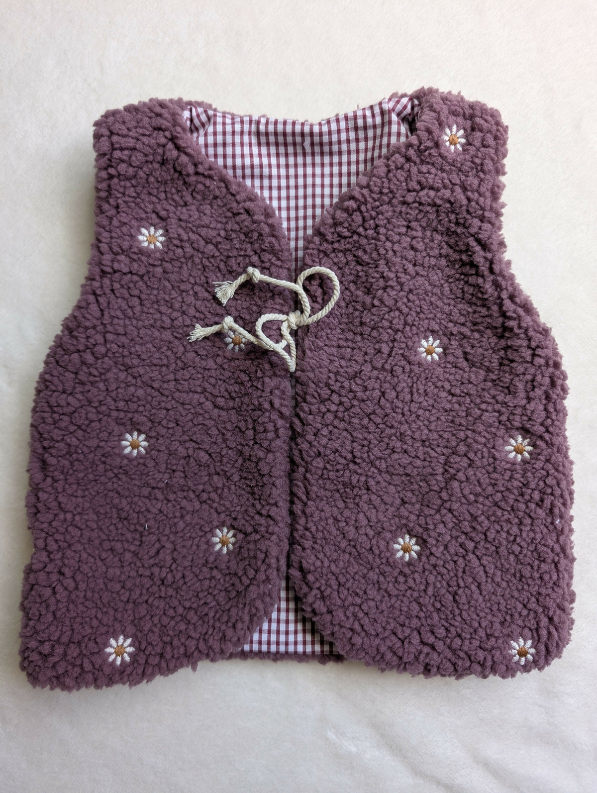 GILET DE BERGER 18 Mois 3 ans SHERPA Fleurs violet VICHY brodé