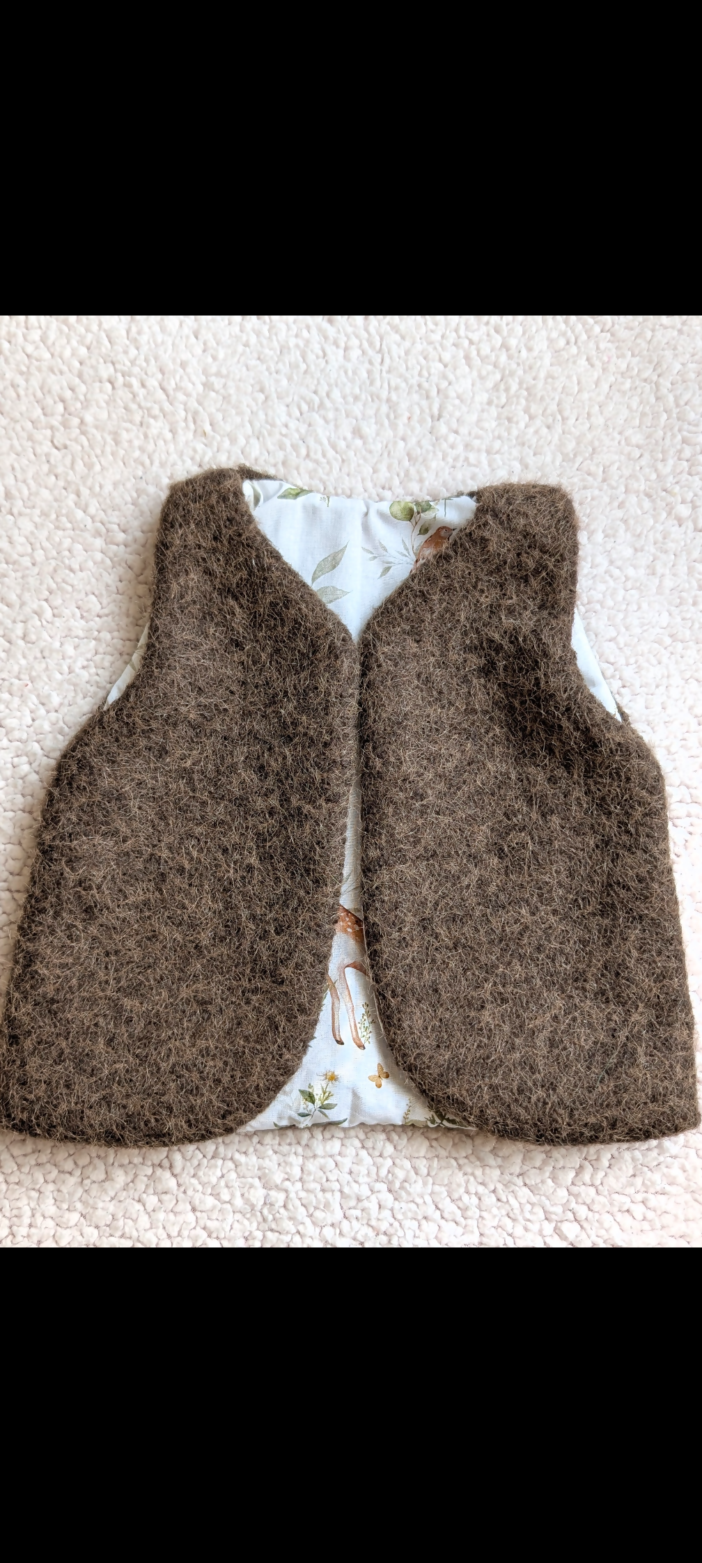 Gilet de berger réversible 18 mois 3 ans laine marron animaux de la forêt