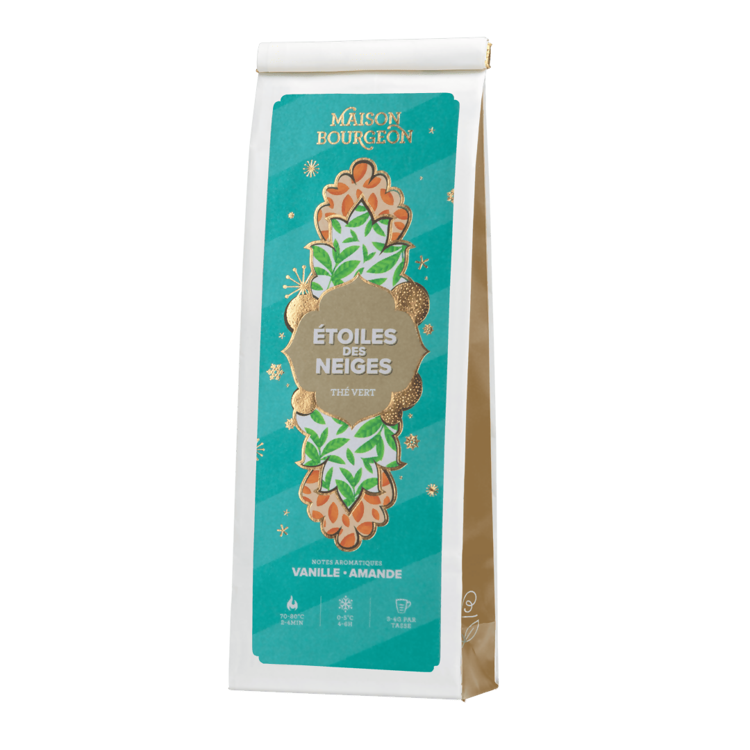 Thé vert de noël amande, vanille - Étoile des neiges - Sachet 100g