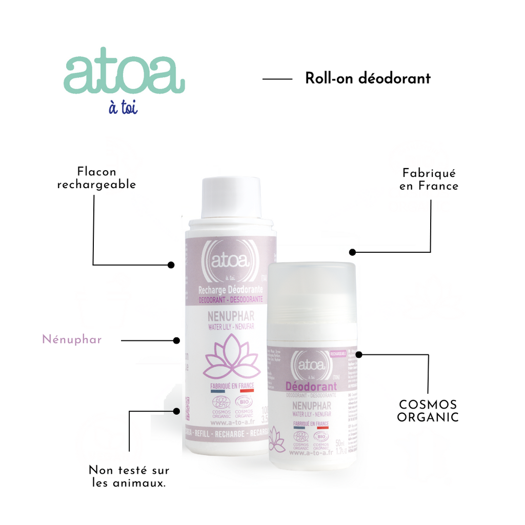 ATOA - Water Lily Roll-on Deodorant - COSMOS ORGANIC - REFILLABLE