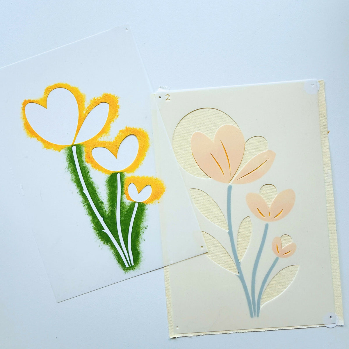 Crocus Stencils Kit – 2 overlay stencils, sunny flowers & creative sparkle | Panash Art