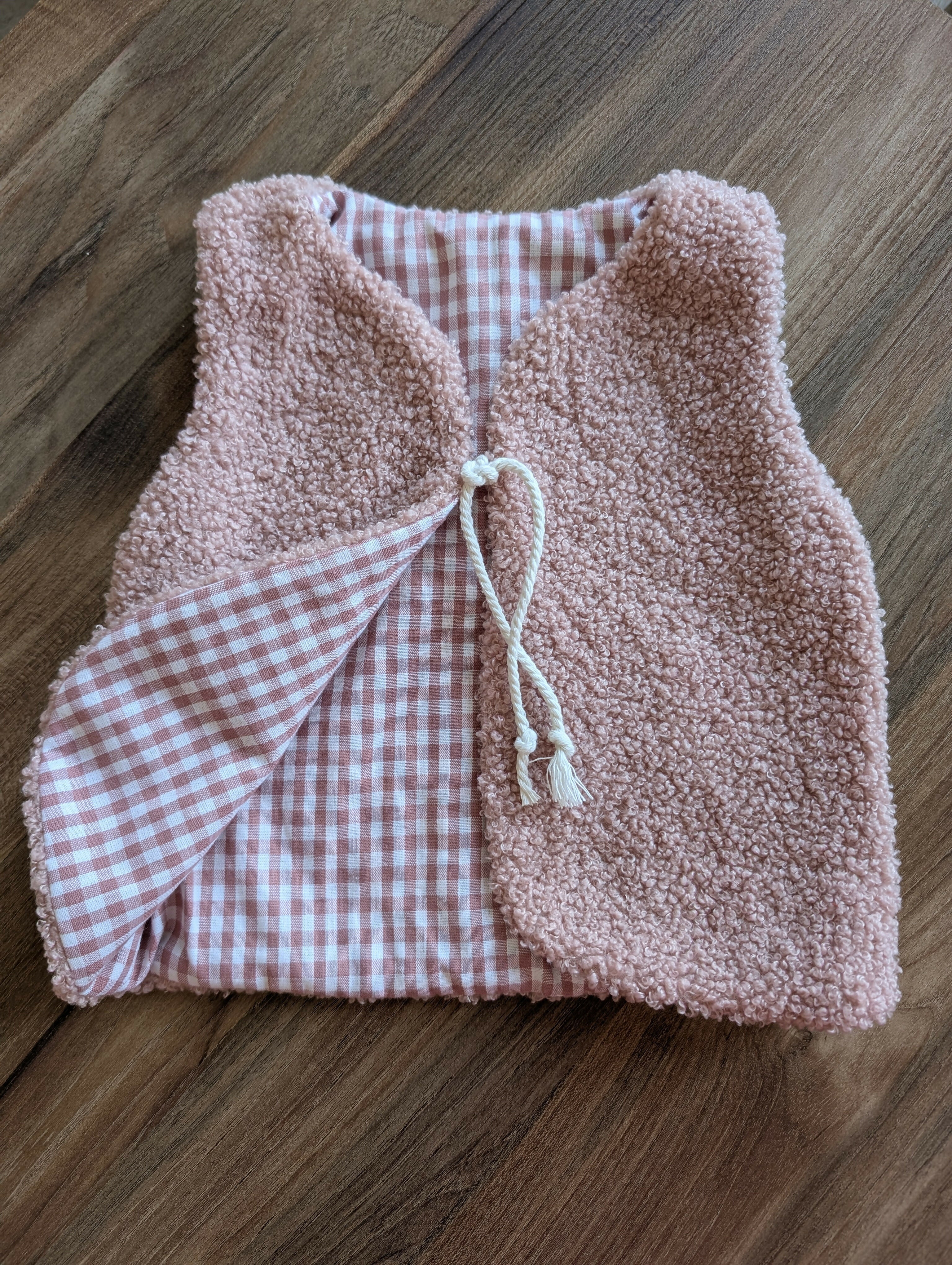 Gilet de berger réversible 18 mois 3 ans bouclette rose vichy rose
