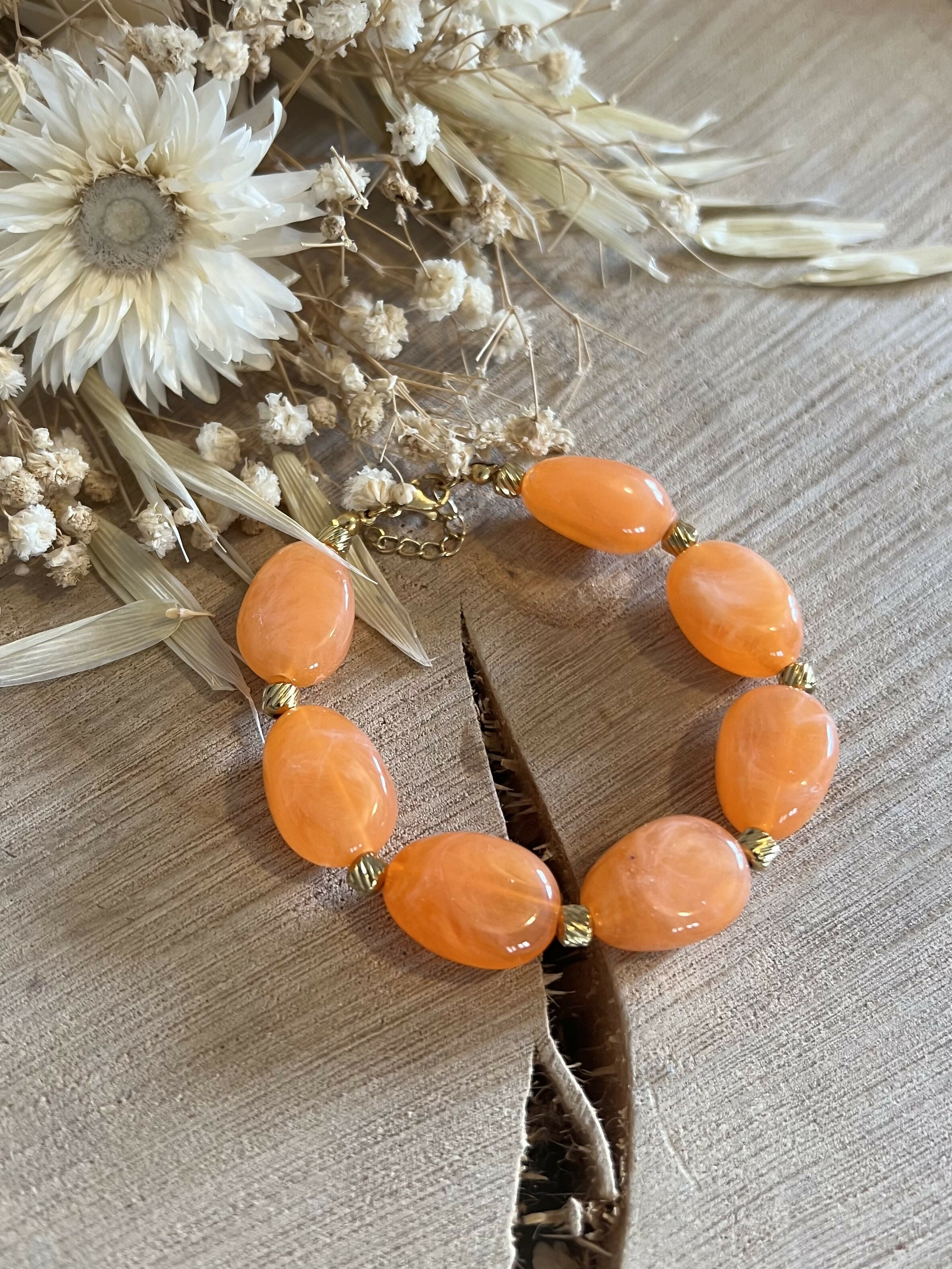 Bracelet grosses perles irrégulières corail
