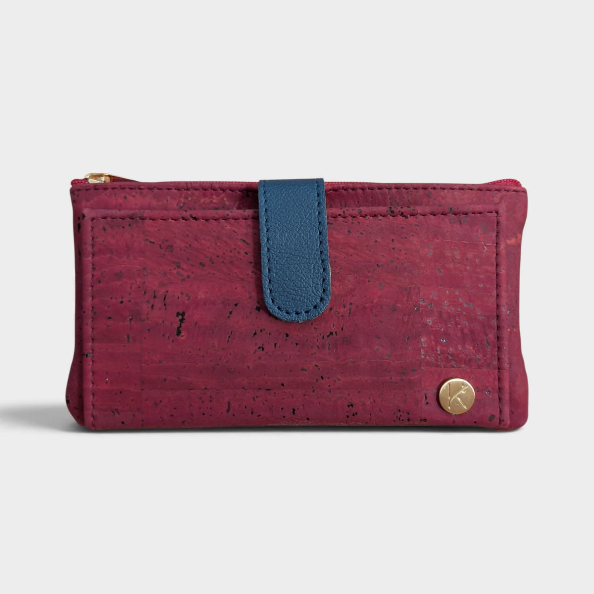 Portefeuille en liège et cuir de pomme bordeaux et marine Lalie