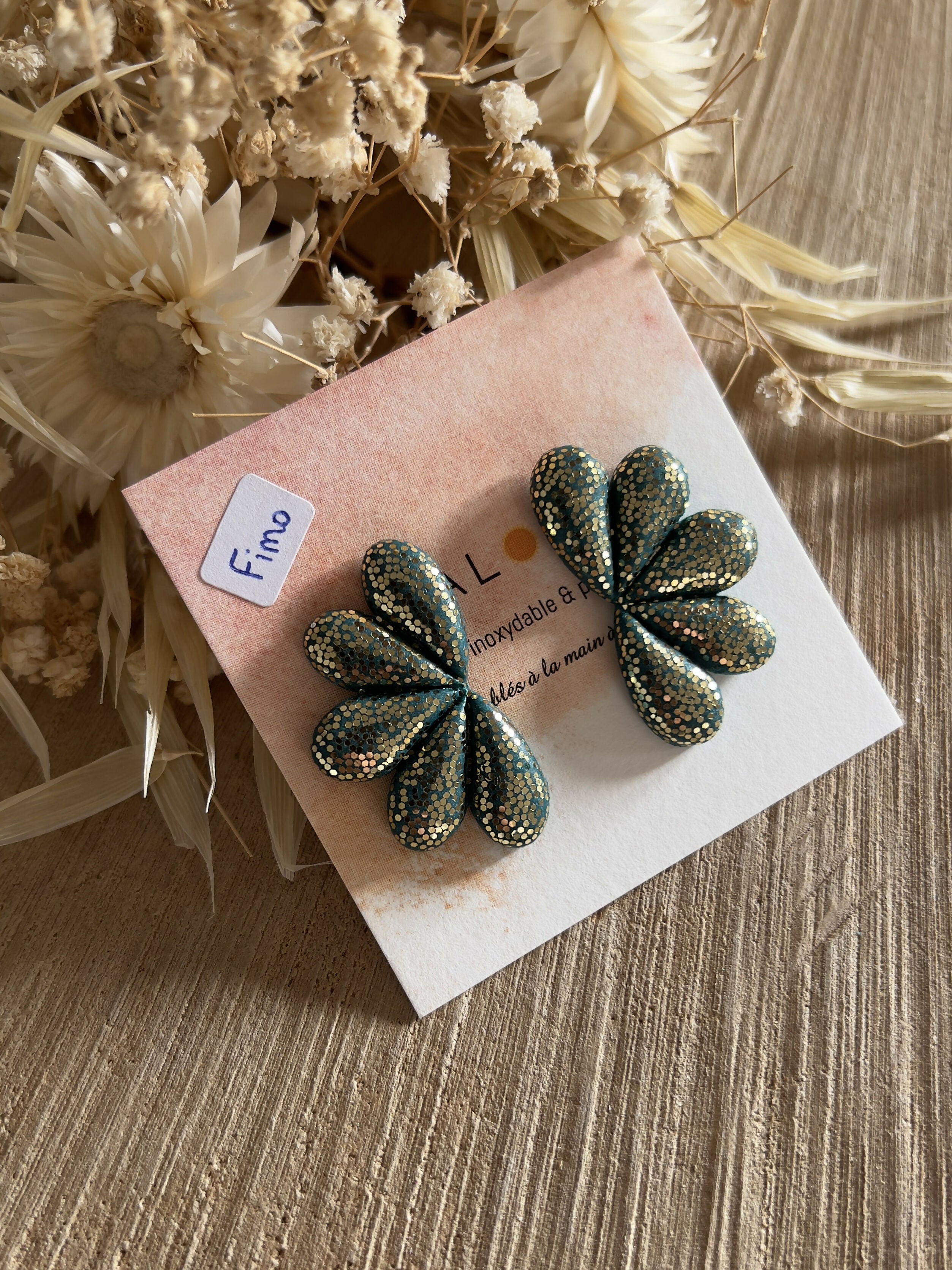 BO Fimo verte paillettes dorées