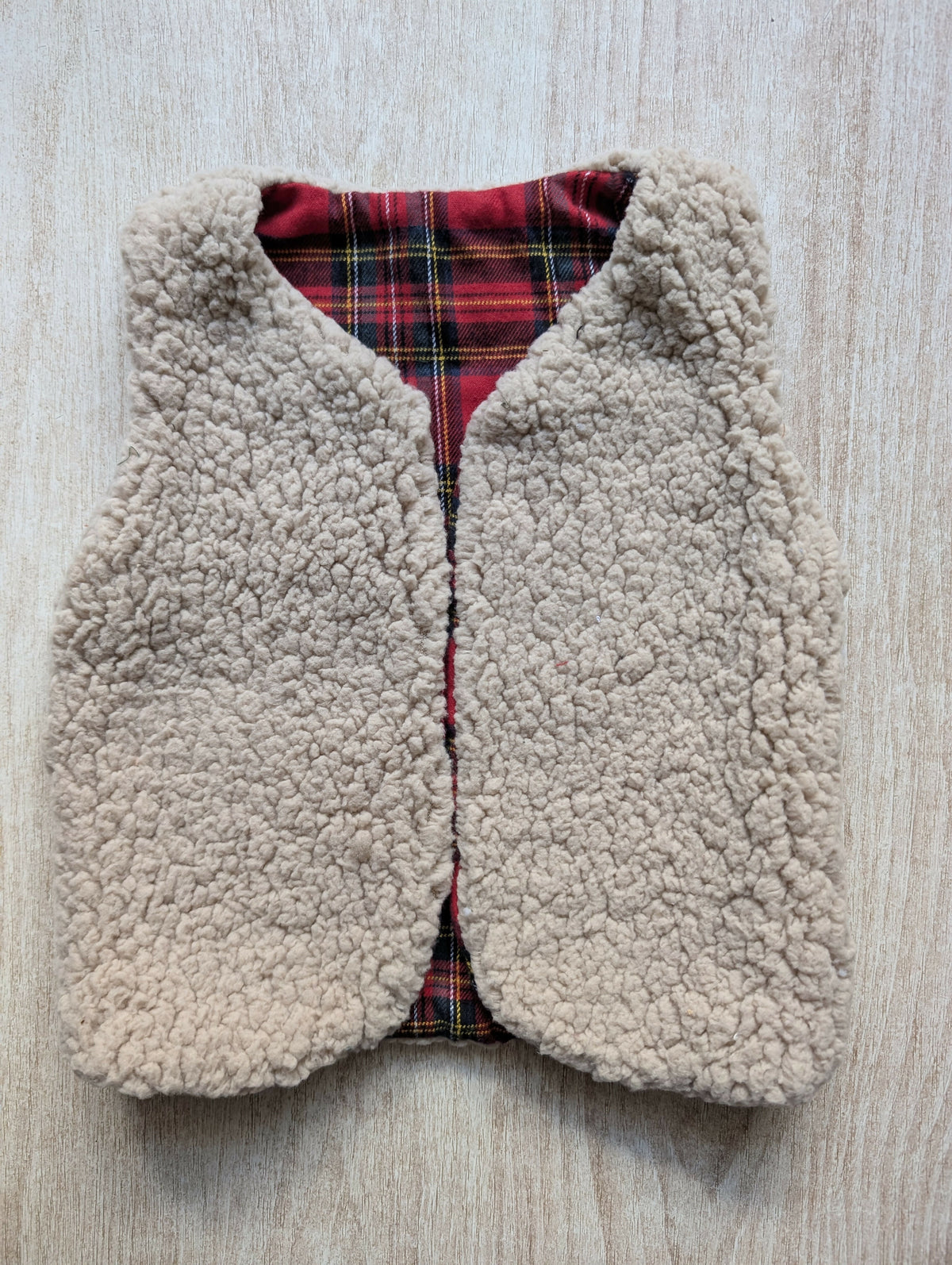 GILET DE BERGER 18 Mois 3 ans SHERPA Beige Tartan rouge