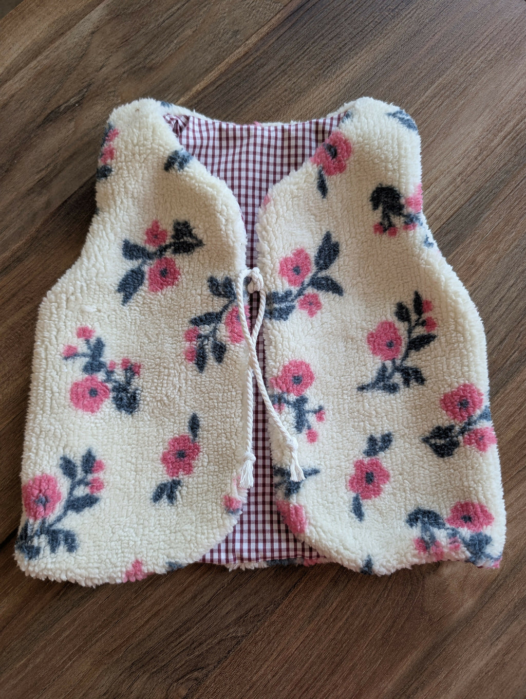 Gilet de berger réversible 18 mois 3 ans sherpa fleur et vichy