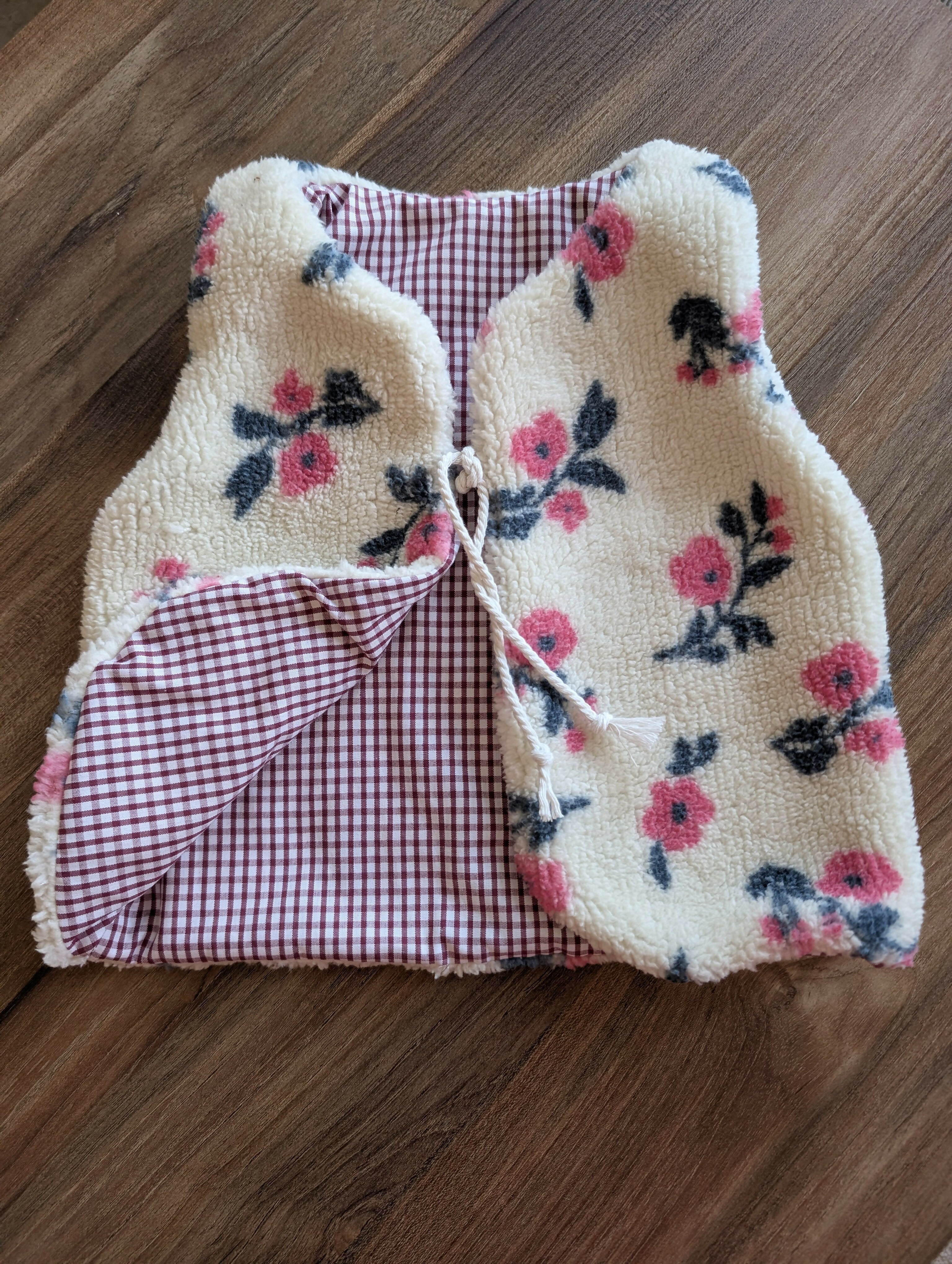 Gilet de berger réversible 18 mois 3 ans sherpa fleur et vichy