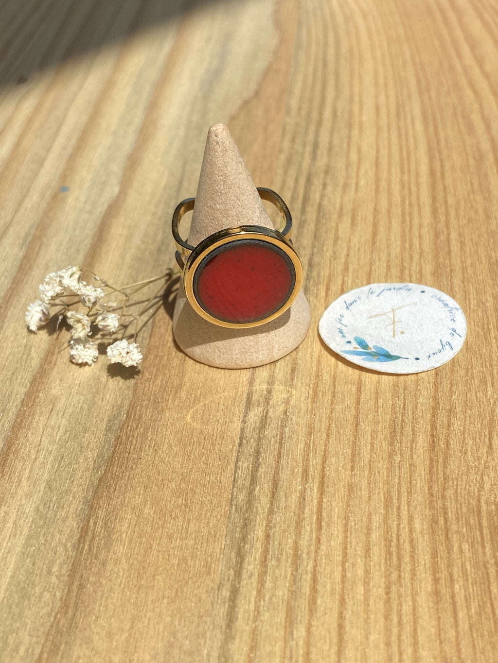 Garance gold-plated ring with plain enamel