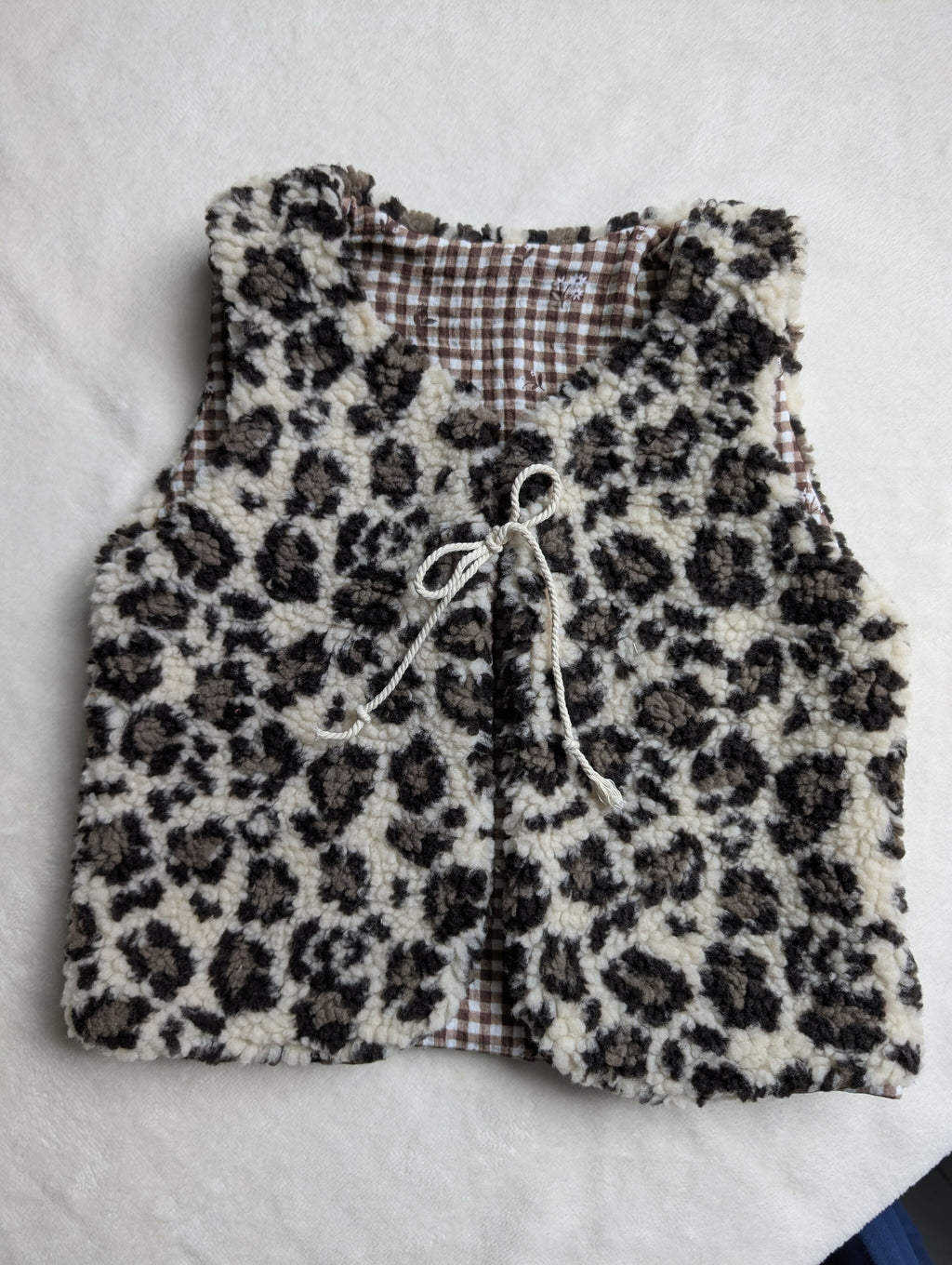 Gilet de berger réversible 4- 6 ans SHERPA leopard vichy marron