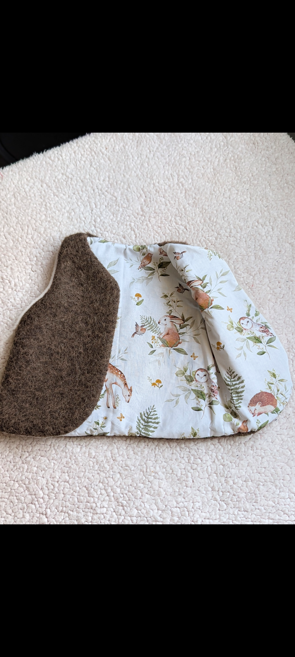 Gilet de berger réversible 18 mois 3 ans laine marron animaux de la forêt