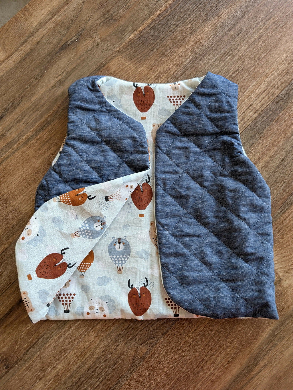 Gilet de berger réversible 18 mois 3 ans bleu montgolfière