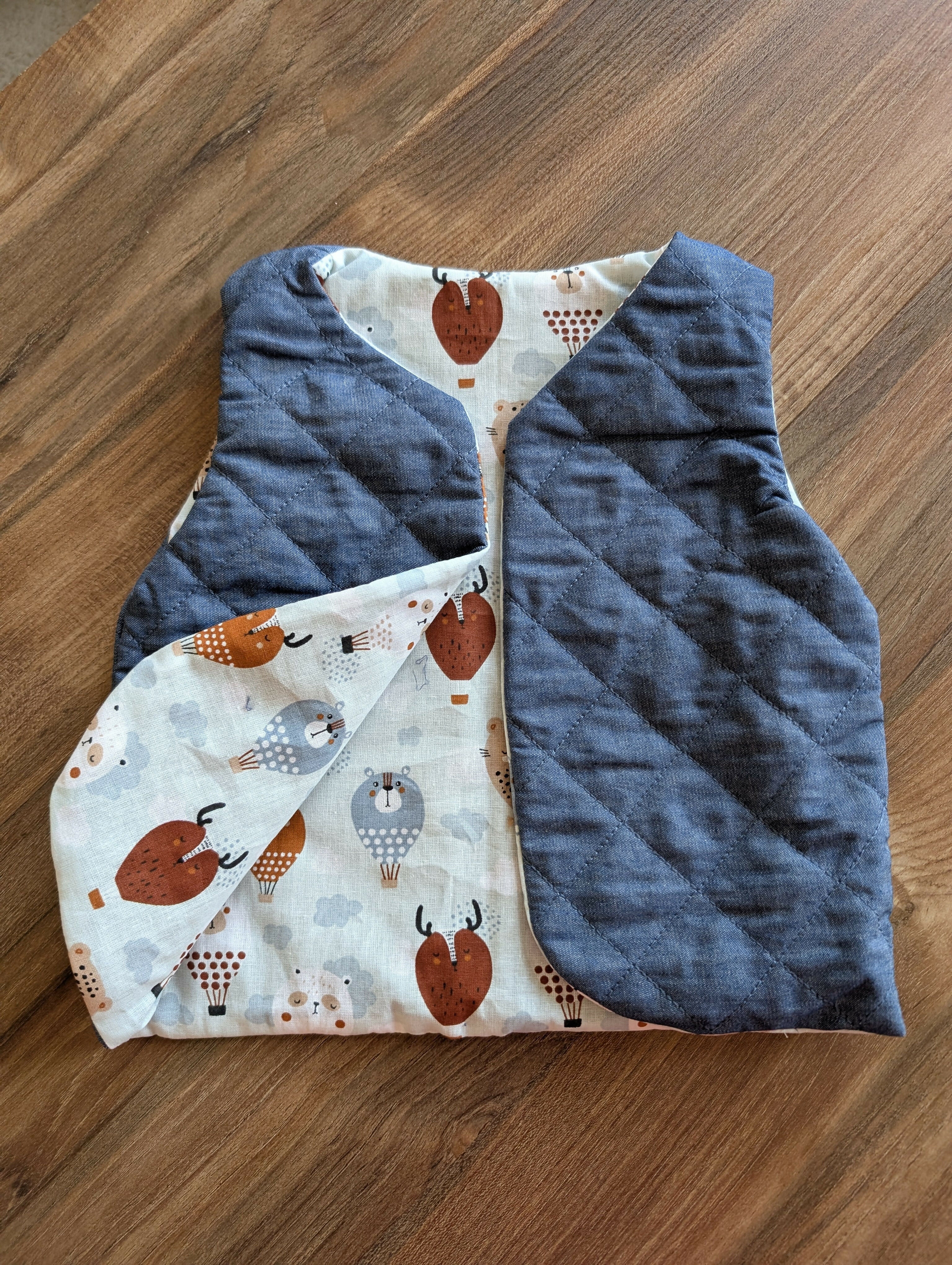 Gilet de berger réversible 18 mois 3 ans bleu montgolfière