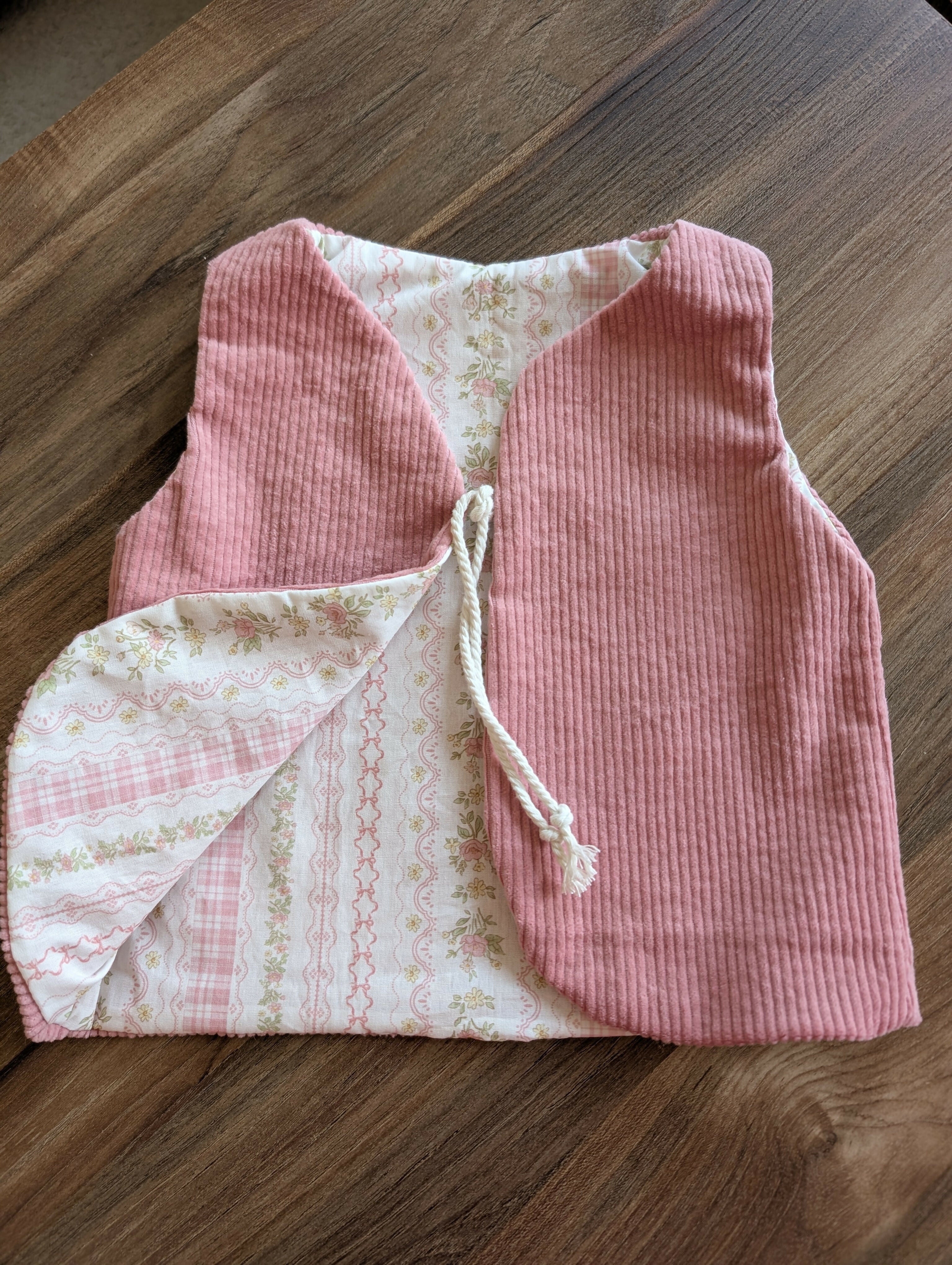 Gilet de berger réversible 18 mois 3 ans velour rose bohème