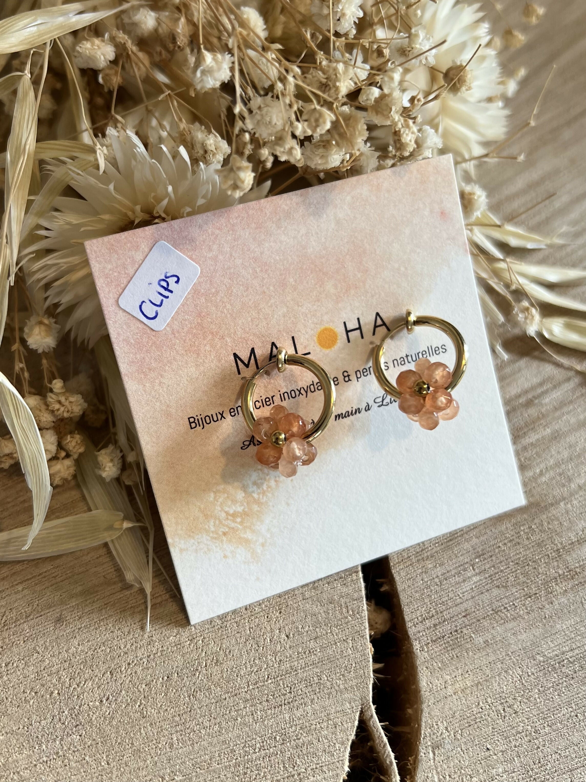 Créoles CLIPS fleurs orange