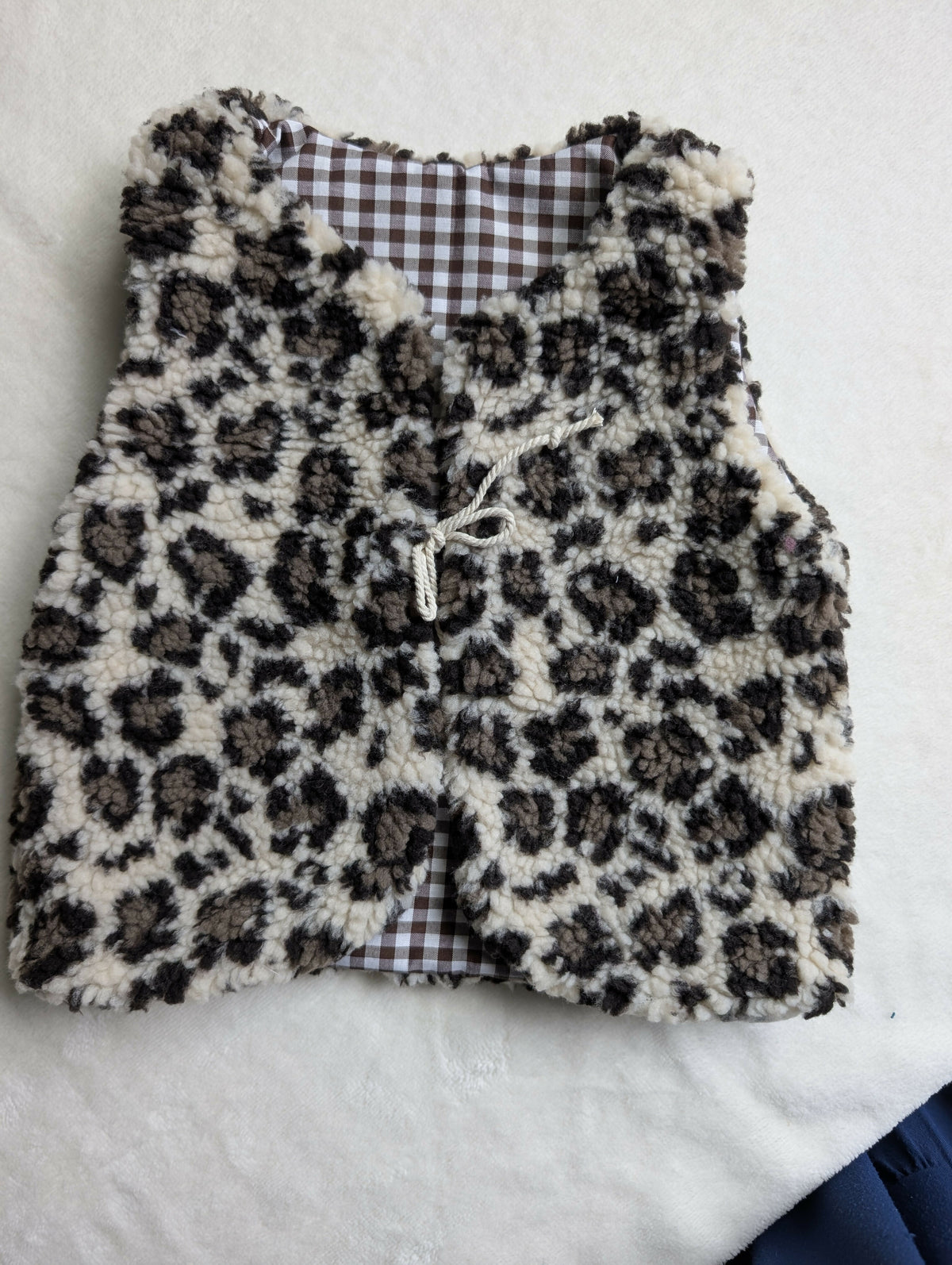 Gilet de berger réversible 18 mois 3 ans SHERPA leopard vichy marron