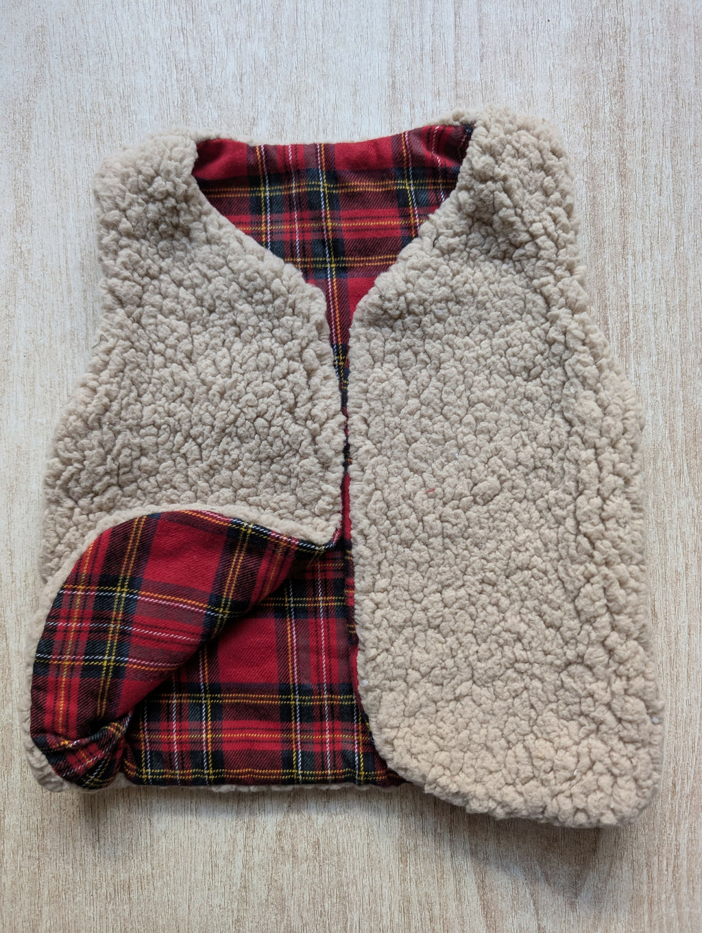 GILET DE BERGER 18 Mois 3 ans SHERPA Beige Tartan rouge