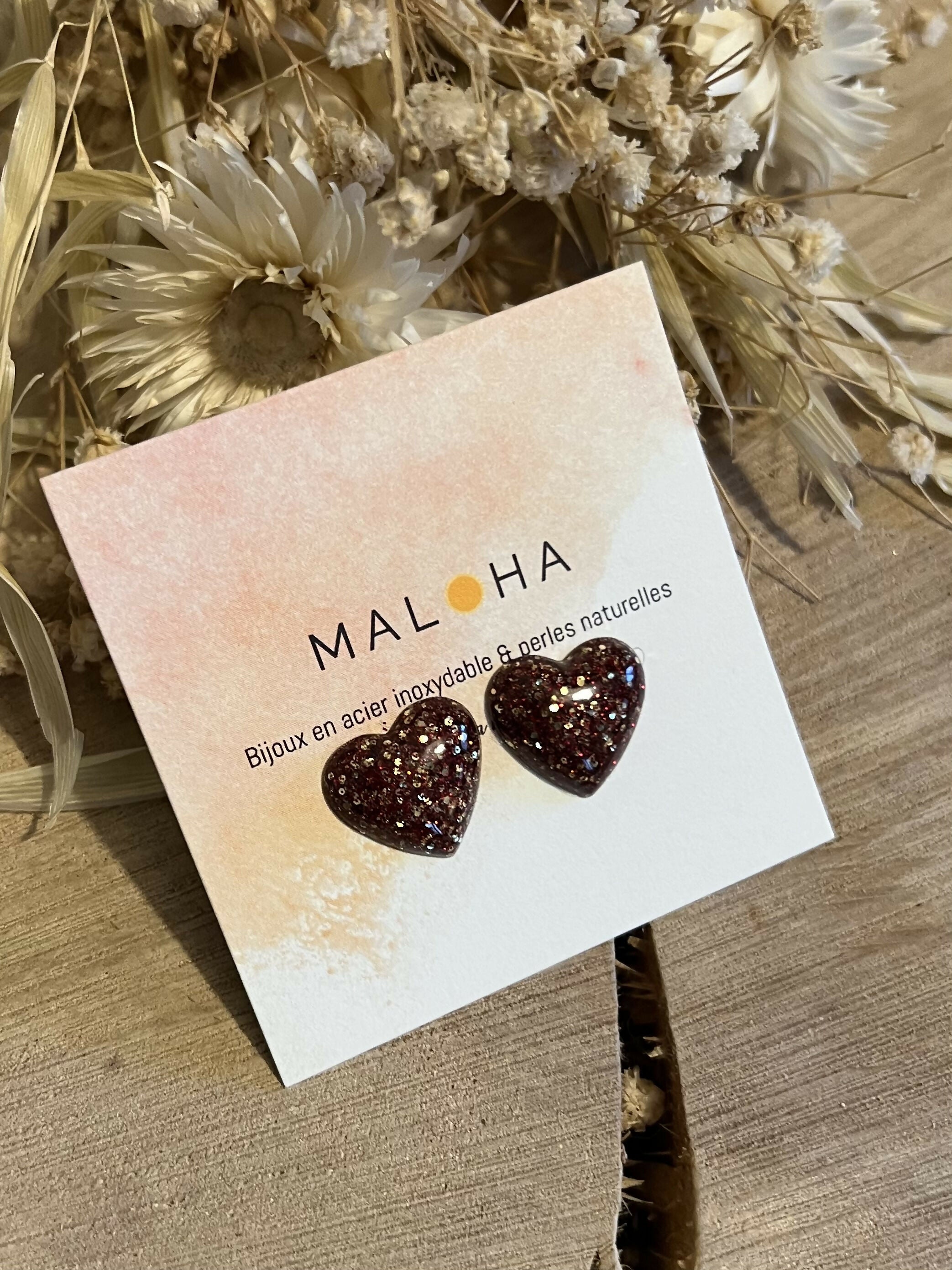 BO petits coeurs résine paillettes rouges