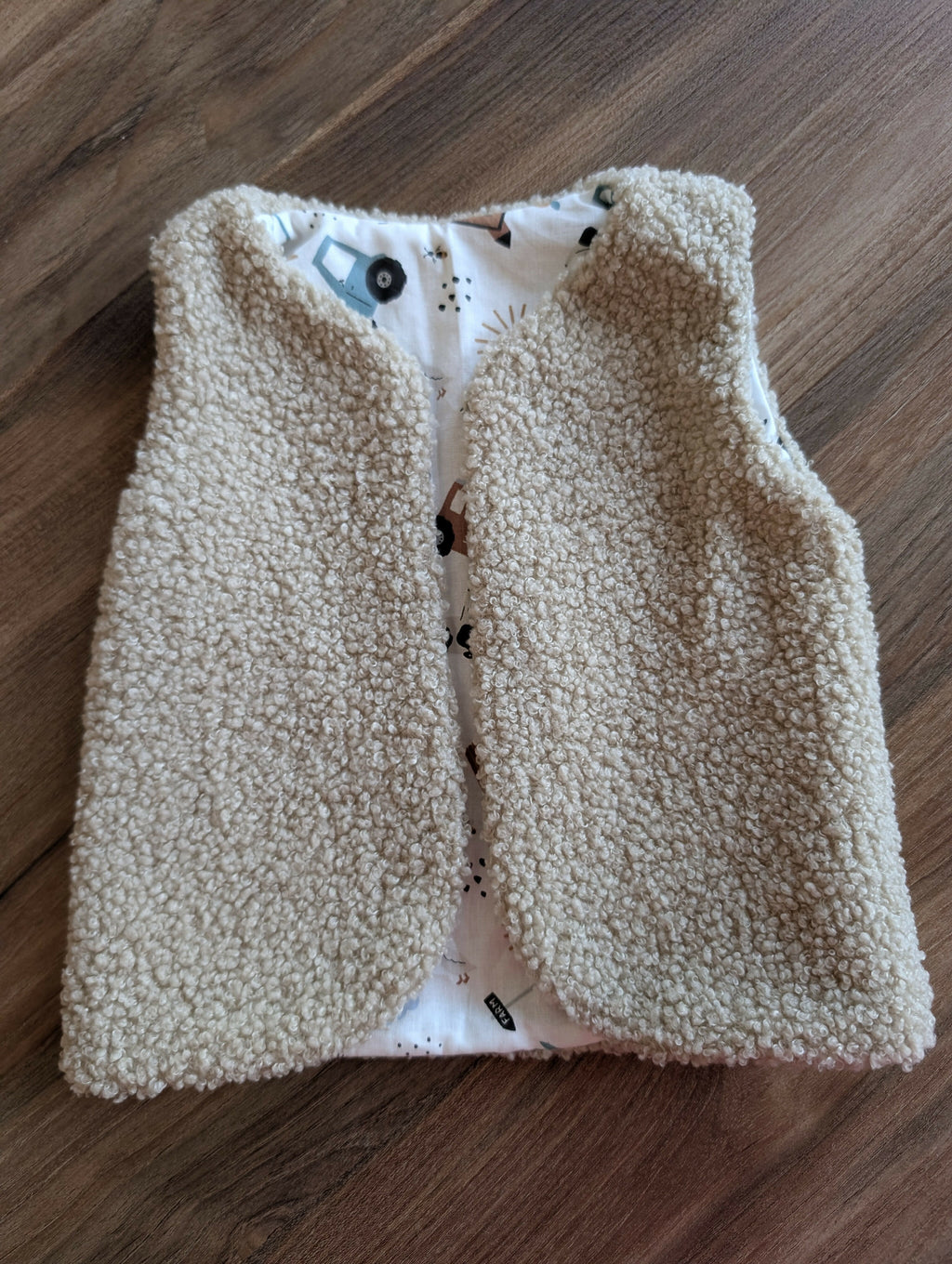 Gilet de berger réversible 18 mois 3 ans bouclette beige ferme